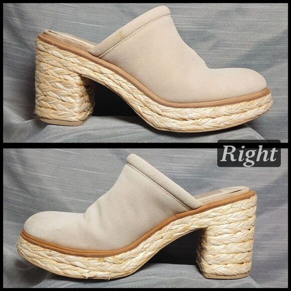 Dolce Vita Camdin Beige Dune Suede Leather Raffia Clogs Platforms Heels Womens 8 - Picture 3 of 10